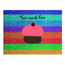 Pink cupcake rainbow glitter postcard