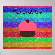 Pink cupcake rainbow glitter poster