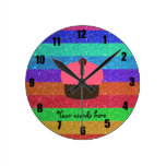 Pink cupcake rainbow glitter round clocks