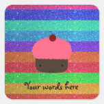 Pink cupcake rainbow glitter square sticker