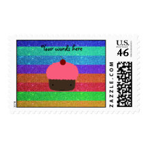 Pink cupcake rainbow glitter stamps