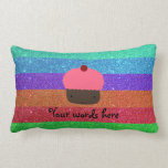 Pink cupcake rainbow glitter throw pillows
