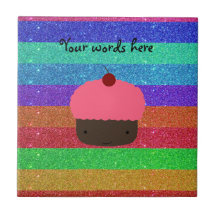Pink cupcake rainbow glitter tile