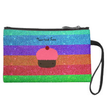 Pink cupcake rainbow glitter wristlet purse