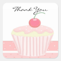 Pink Cupcake Thank You Square Stickers