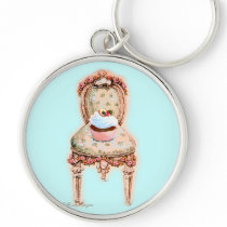 Pink Cupcake & Victorian Chair Key Chain