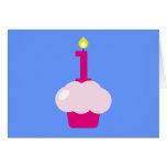 Pink Cupcake with Birthday Candle Greeting Cards