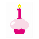 Pink Cupcake with Birthday Candle Postcard