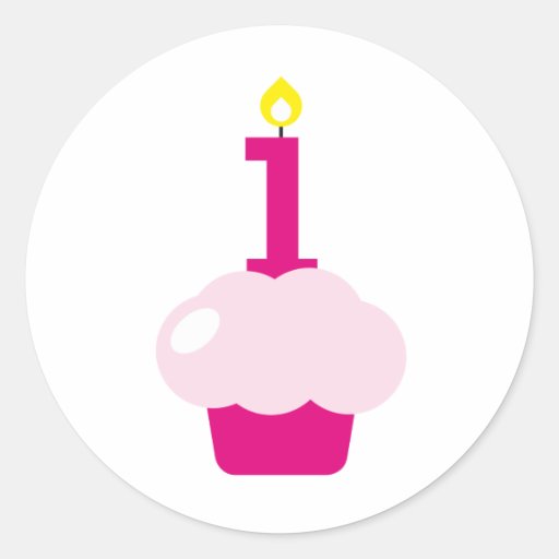 Pink Cupcake with Birthday Candle Round Sticker