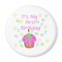 Pink Cupcake With Candle First Birthday magnets by kids_birthdays Pink Cupcake With Candle First Birthday magnets