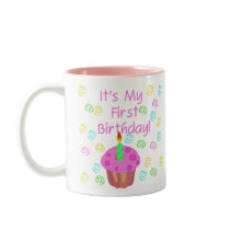 Pink Cupcake With Candle First Birthday mugs