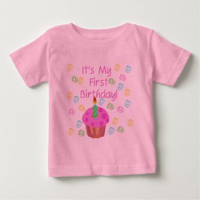 Pink Cupcake With Candle First Birthday Shirts