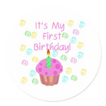 Pink Cupcake With Candle First Birthday stickers