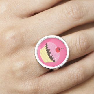 Pink Cupcake with Cherry on Top Rings