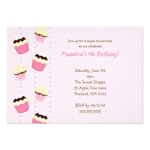 Pink Cupcakes Birthday Party Invite for girls