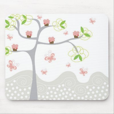 Pink Cupcakes on a Tree Mousepad by fat_fa_tin