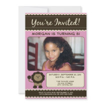 Pink Custom 5x7 Flat Lion Birthday Party Invite invitations