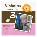 Pink Custom Lion & Birdie Birthday Party Invite