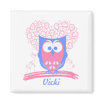 Pink Custom Whimsical Cute Owl Fridge Magnet magnets