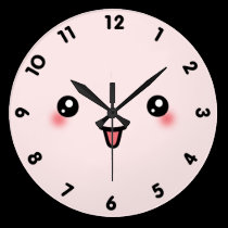 Pink Cute Kawaii Face wall clocks