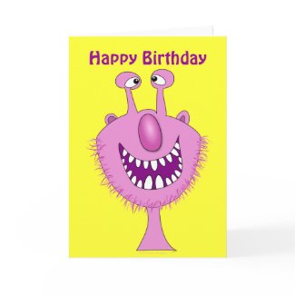 Pink Cute Monster Happy Birthday Greeting Card