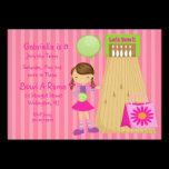 Pink, Cute,Striped Girl Bowling Party Invitation invitations