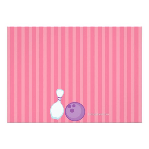 Pink, Cute,Striped Girl Bowling Party Invitation