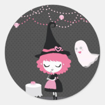 Pink Cute Witch and Ghost sticker stickers
