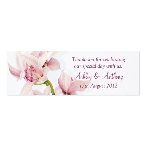 Pink Cymbidium Orchid Floral Wedding Favor Tags Business Card (front side)