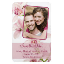 Pink Cymbidium Orchid Floral Wedding Photo Magnet