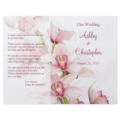 Pink Cymbidium Orchid Floral Wedding Program Full Color Flyer