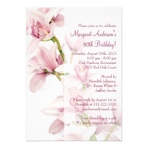 Pink Cymbidium Orchid Photo Birthday Invitation