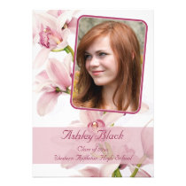 Pink Cymbidium Orchid Photo Graduation Invitation