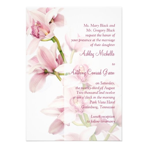 Pink Cymbidium Orchid Photo Wedding Invitation
