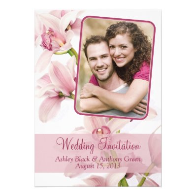 Pink Cymbidium Orchid Photo Wedding Invitation