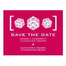 Pink D20 Dice Gamer Save the Date Postcard