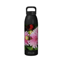 Pink Dahlia Flower on Black water bottles