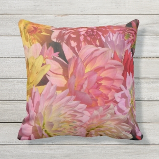 Pink Dahlia Garden Flowers Outdoor Pillow