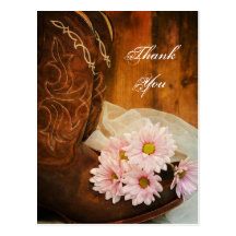 Pink Daisies and Boots Country Wedding Thank You Postcard