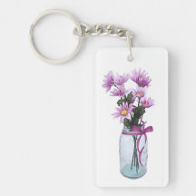 Pink Daisies in a Mason Jar Keychain