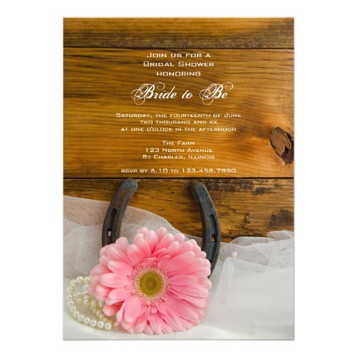 Pink Daisy and Horseshoe Country Bridal Shower Invitation