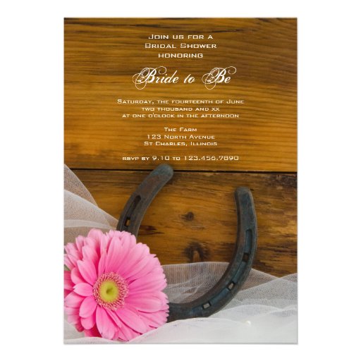 Pink Daisy and Horseshoe Country Bridal Shower Cards