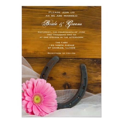 Pink Daisy and Horseshoe Country Wedding Invite