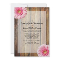 Pink Daisy Barn Wood Wedding Invitation