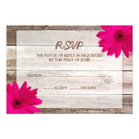 Pink Daisy Barn Wood Wedding RSVP Response Card Announcement