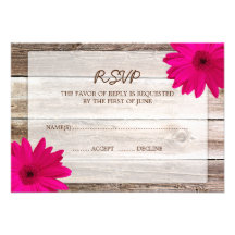 Pink Daisy Barn Wood Wedding RSVP Response Card Announcement