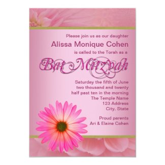 Pink Daisy Bat Mitzvah Invitations