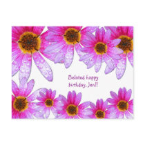 Pink Daisy Belated Happy Birthday Jen Postcard