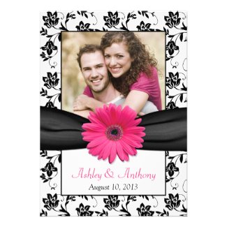 Pink Daisy Black White Floral Photo Save the Date Custom Invitations
