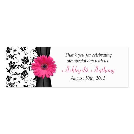 Pink Daisy Black White Floral Wedding Favor Tags Business Card (front side)